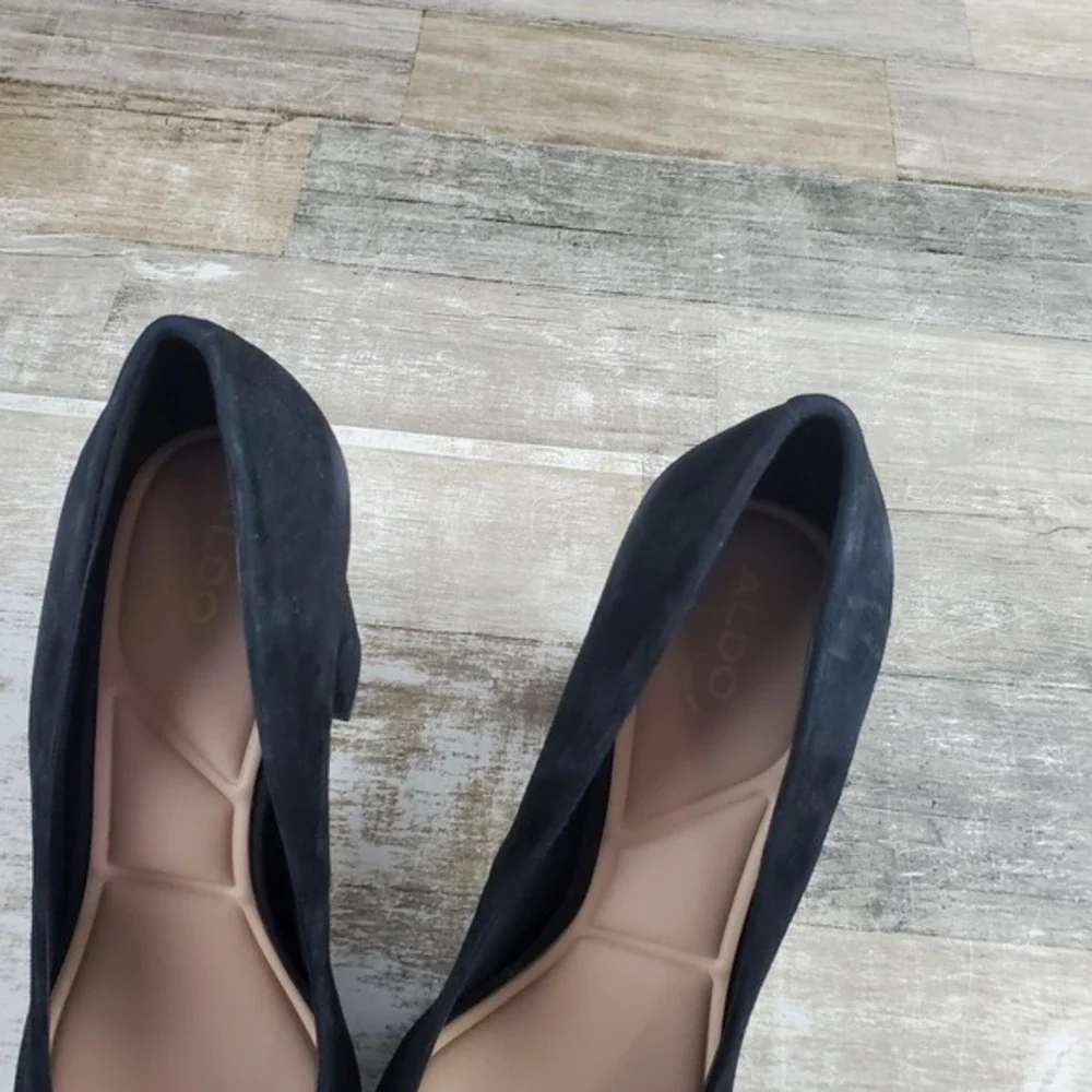 ALDO Javabriryn‎ Womens Pumps Sz 10 Black Suede Slip On Pointed Toe Block Heel